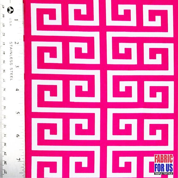 Greek Key Print Design Navy / Pink Stretch Poly-Spandex Fabric 58" Wide - Picture 6 of 7